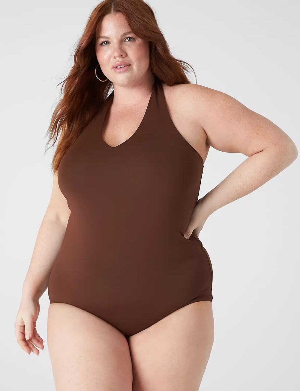 NWT Brown Halter Top Snap Body Suit Plus Size 2X Minimalist Layer Basic